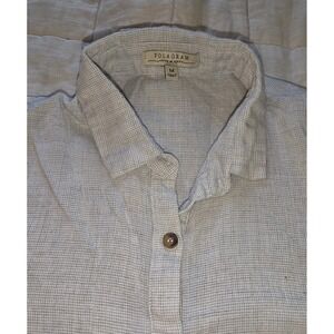 Polagram Button‎ Down Shirt Women's MEDIUM White And Grey Short Sleeve